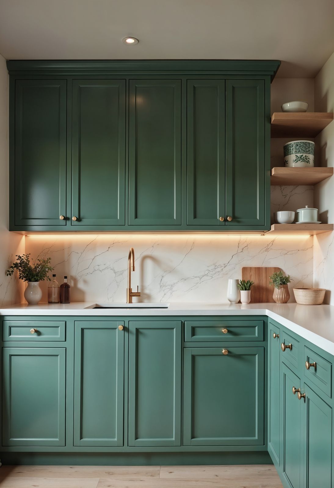 Stylish green kitchen cabinets painted by Shark Painting in Lakewood Ranch
