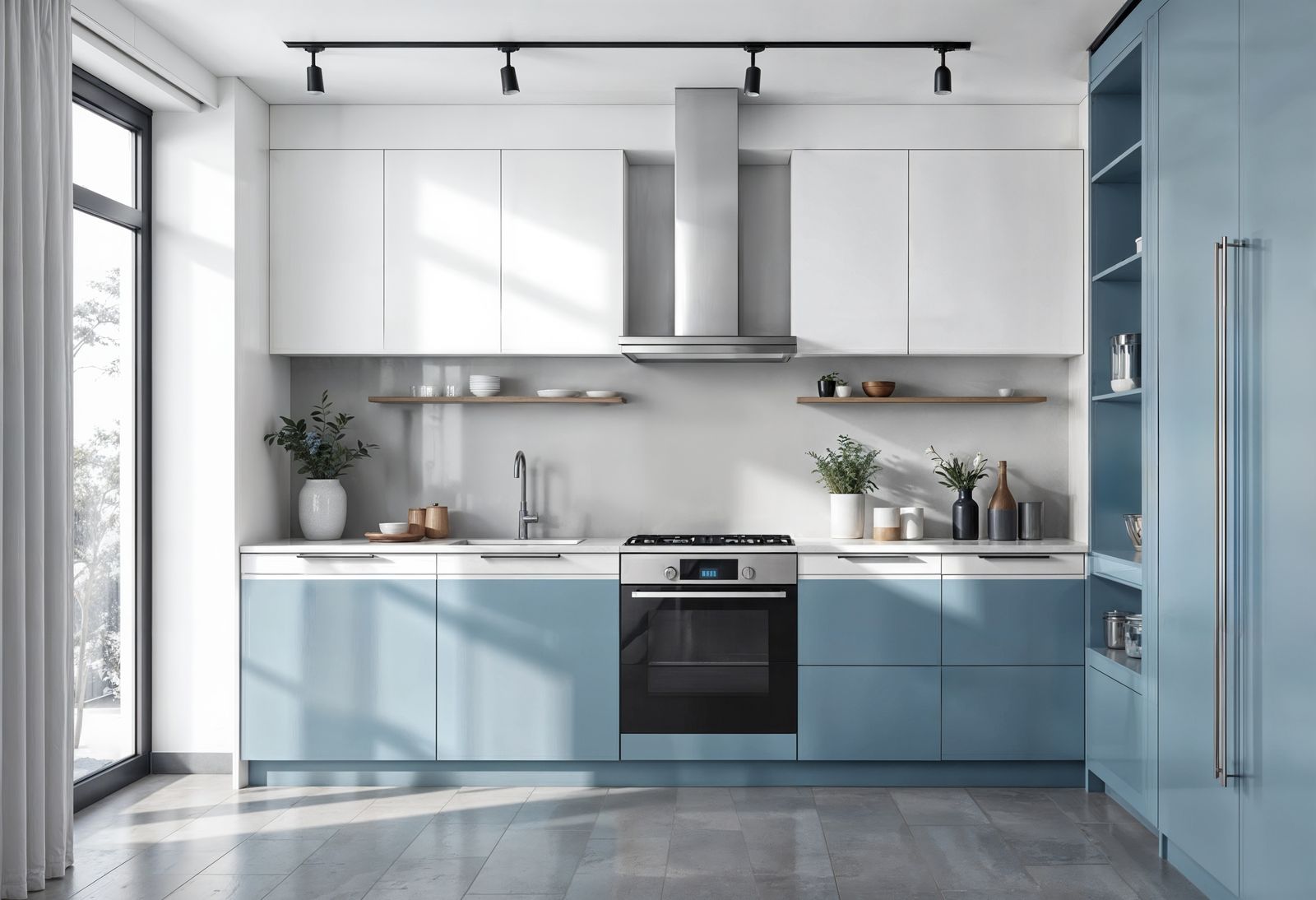 Blue kitchen cabinet painting project in Lakewood Ranch
