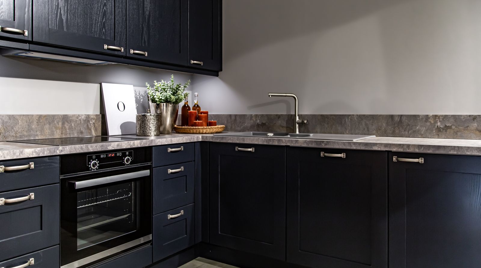 Modern kitchen with painted cabinets and wood details in Lakewood Ranch