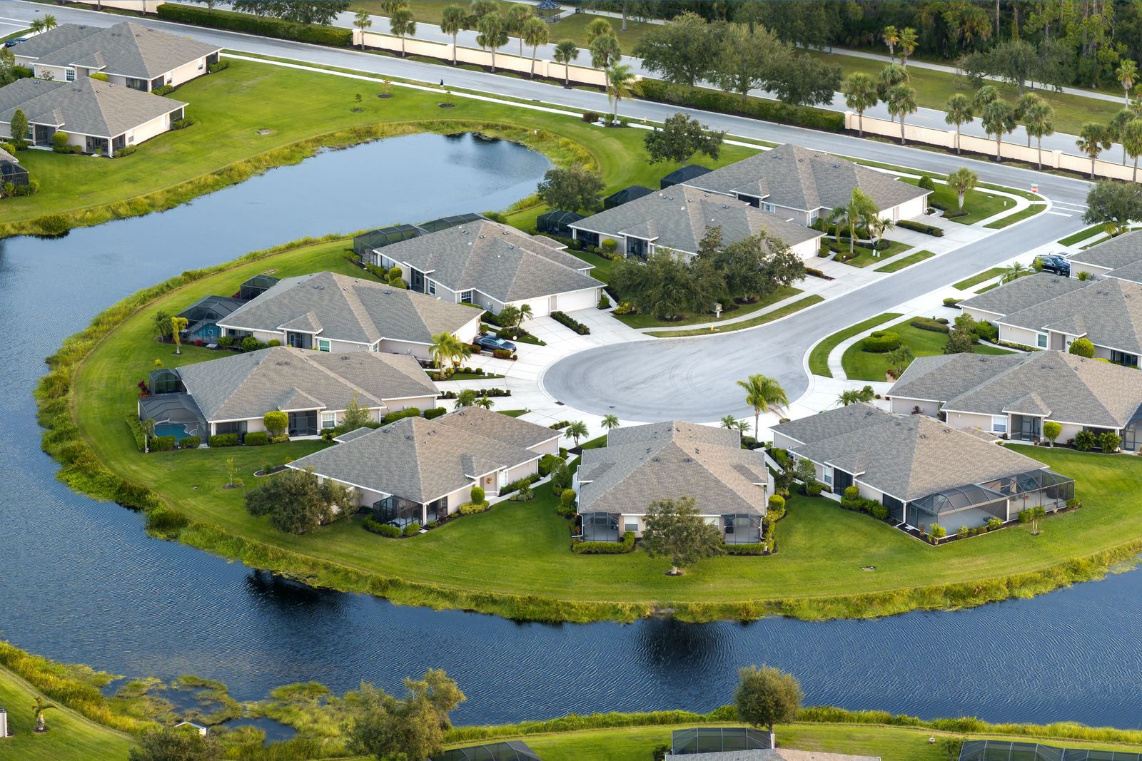 Aerial view of an upscale Lakewood Ranch / Sarasota home community in Florida