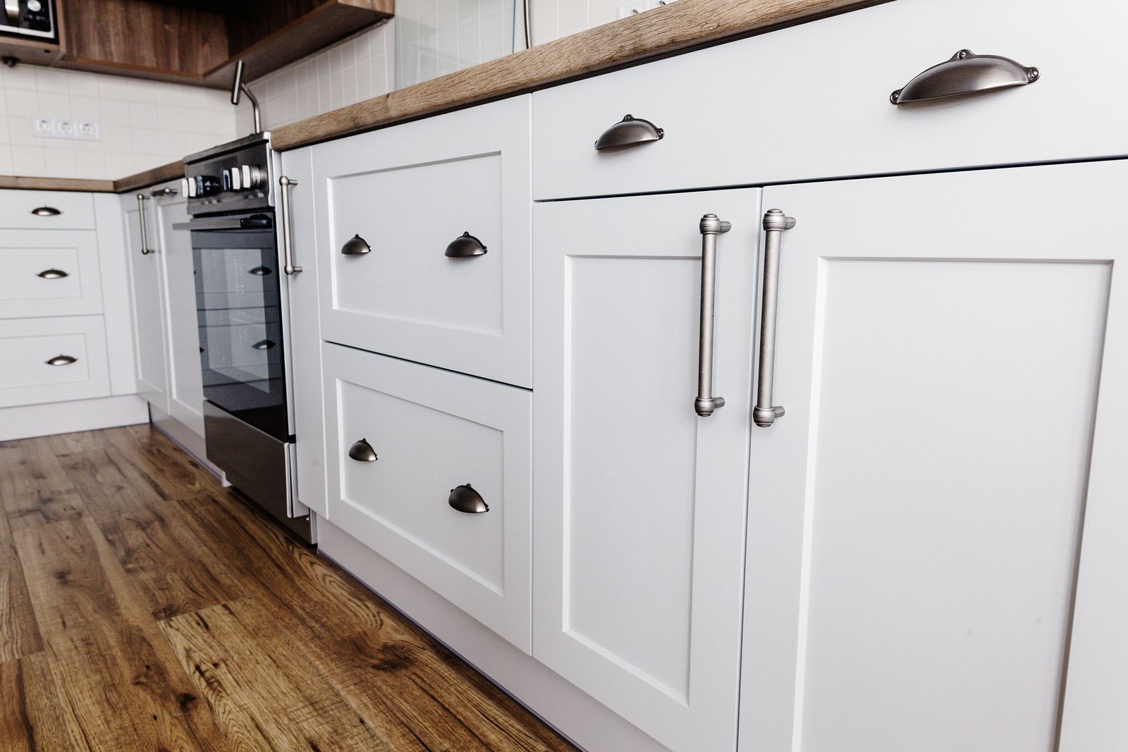 Luxury gray kitchen cabinets, Scandinavian style, refinished in Lakewood Ranch, FL